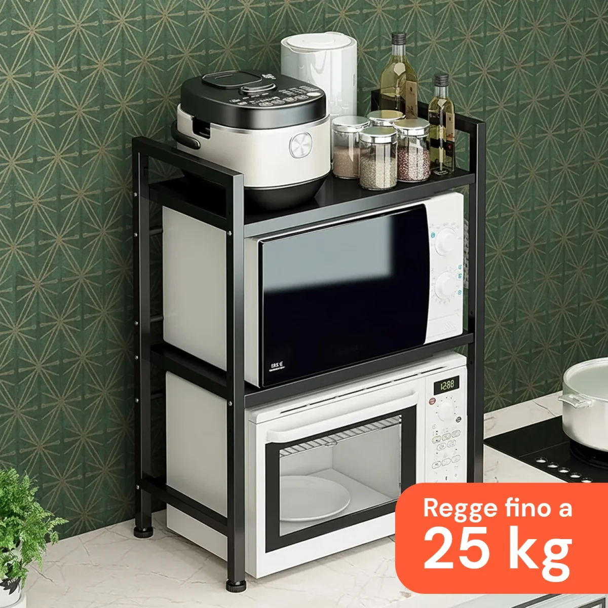 Scaffale da Cucina Espandibile a 3 Ripiani in Metallo e Legno con 6 Ganci Inclusi - immagine 7