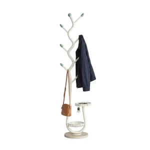 Appendiabiti Moderno in Metallo Bianco con 2 Vassoi Circolari Ø24 cm – Struttura Robusta e Salvaspazio - H 166,5 cm